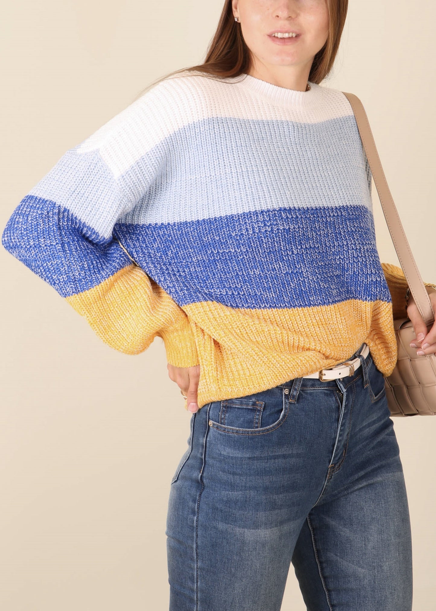 Multicolor Color Block Textured Sweater