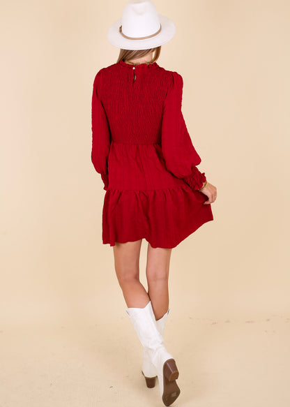 Jewel Neck Shirred Dress