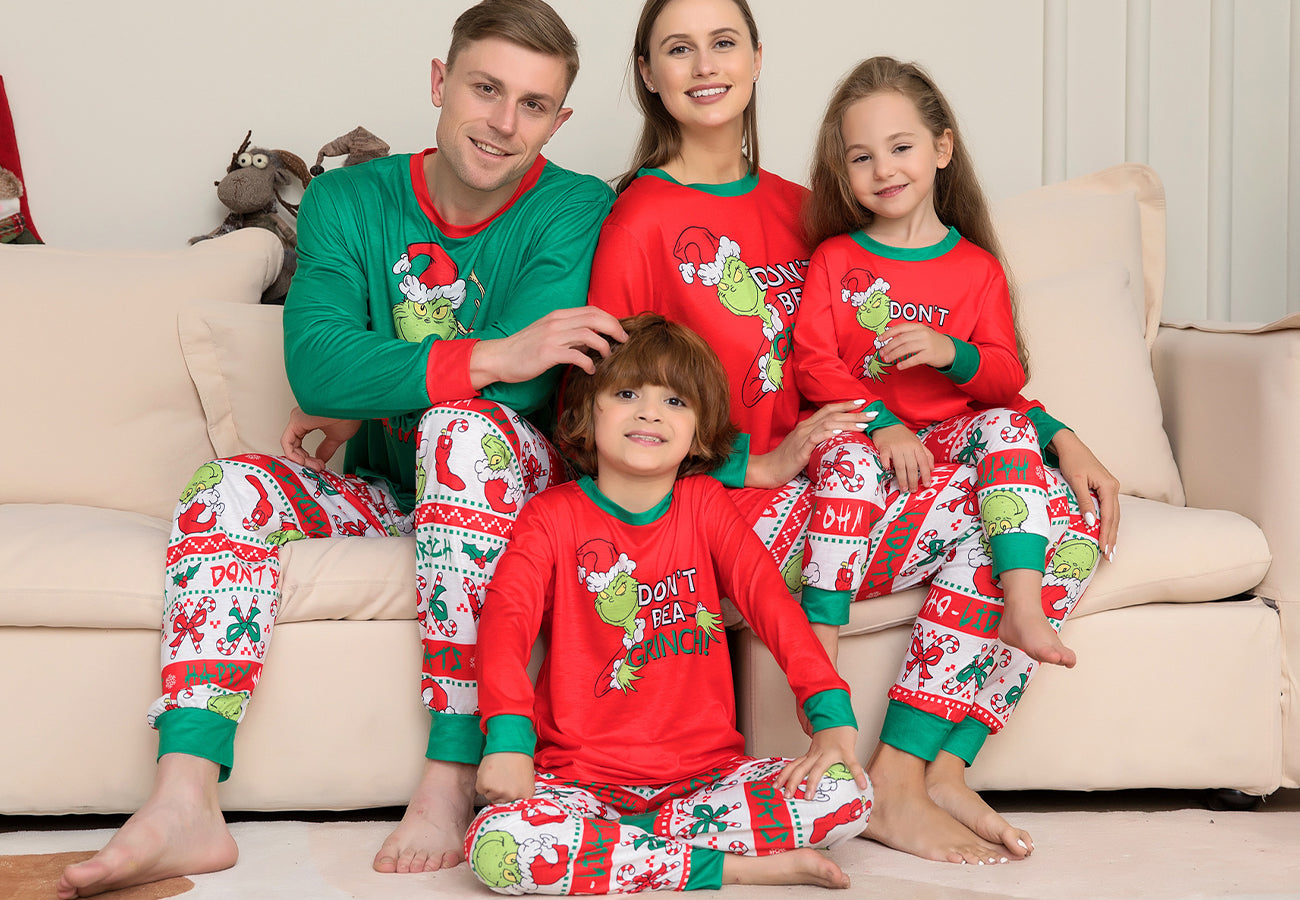 Tri-Tone Grinch Pattern Long Sleeve Shirt and Pajama Set for Everyone ...