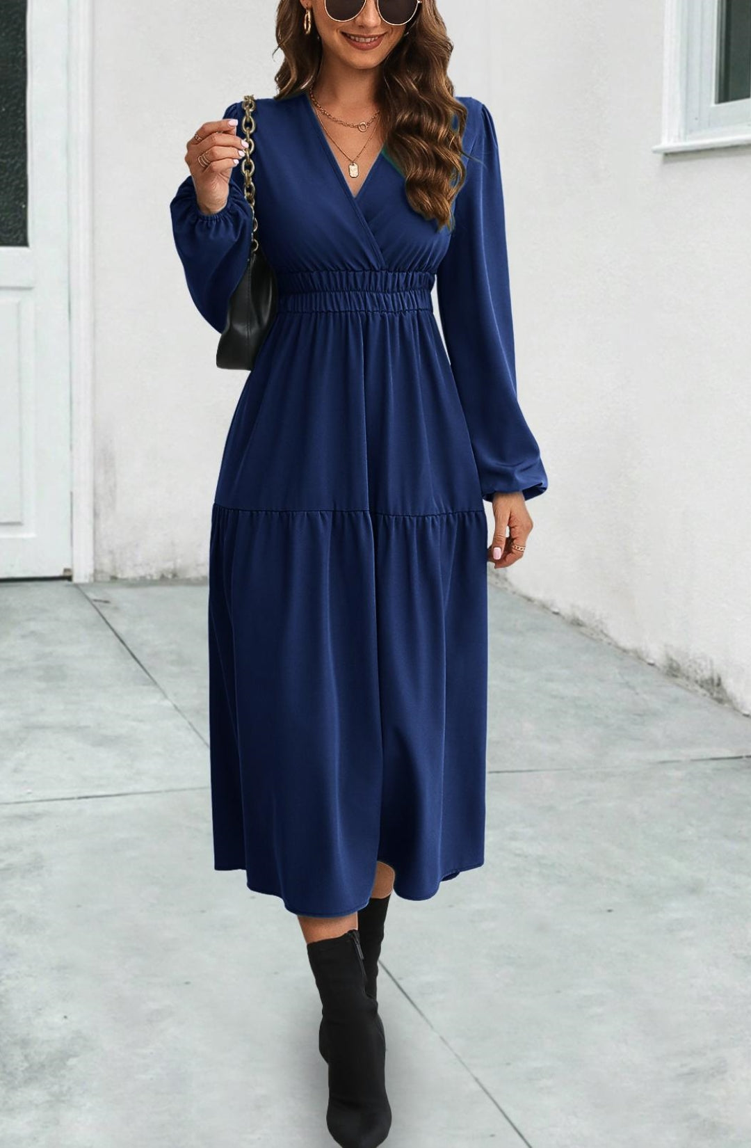 Navy calf length dress best sale