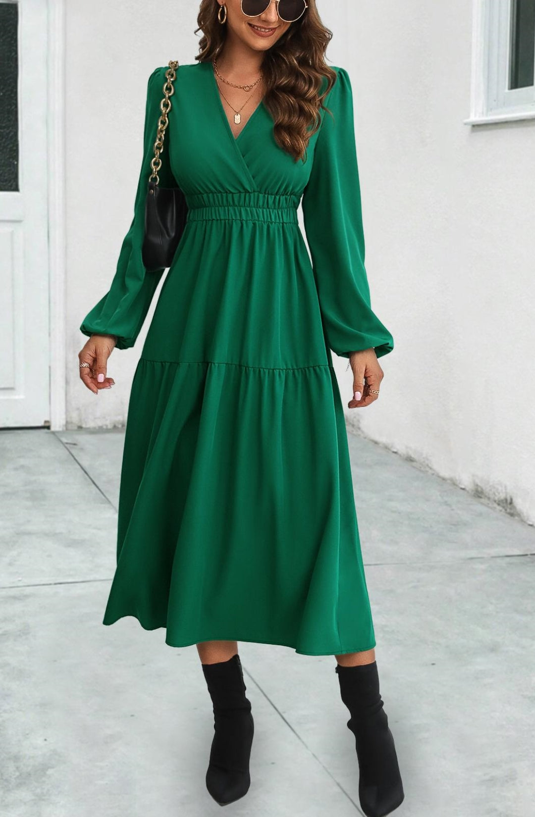 Solid Color Cinched Waist Dress