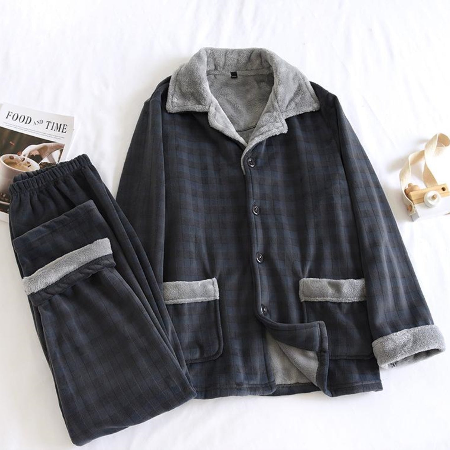 Fur-Lined Gingham Print Pajama Coordinates