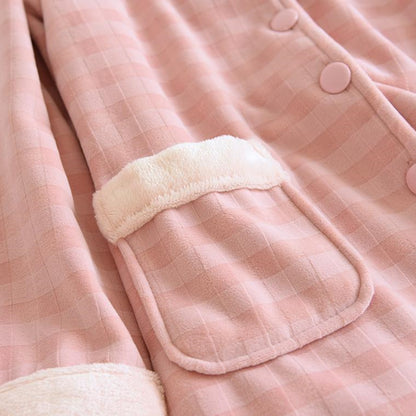 Fur-Lined Gingham Print Pajama Coordinates