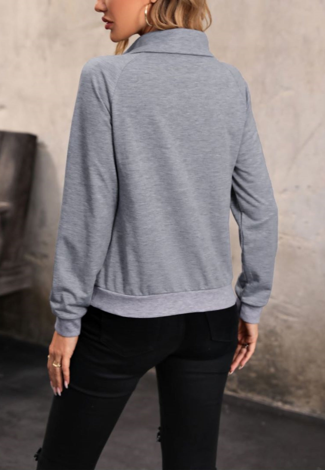 Overlap Button Collar Sweater