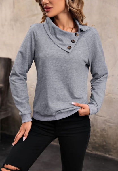 Overlap Button Collar Sweater