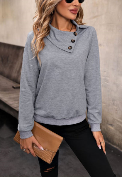 Overlap Button Collar Sweater