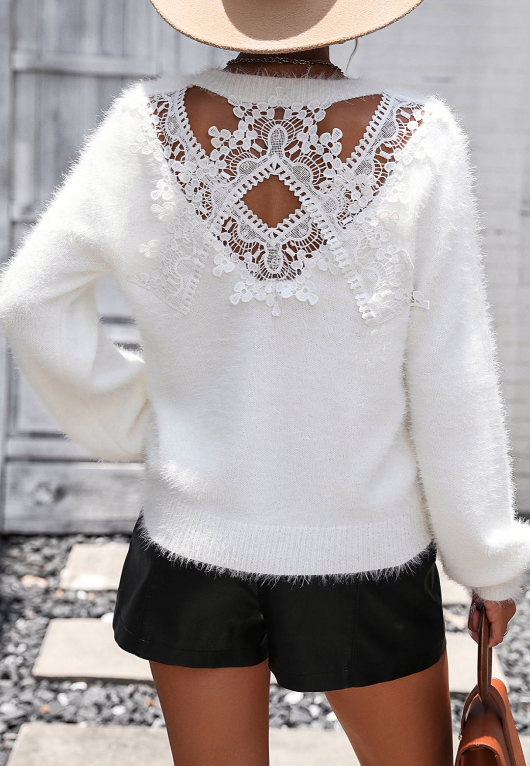 Authentic Fluffy sweater with lace detail