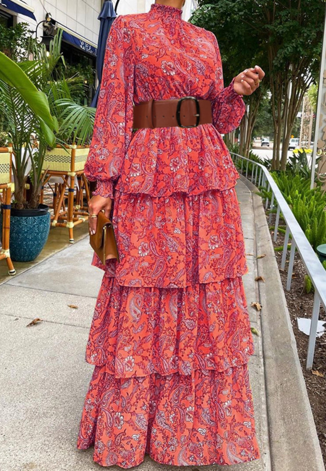 Shirred High Neck Paisley Print Tiered Classic Maxi Dress for Women –  Anna-Kaci