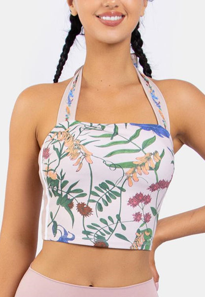 Tie Neck Floral Sports Top