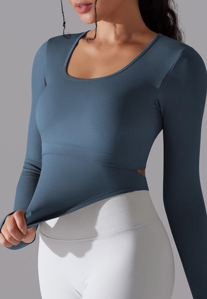 Cutout Back Curved Hem Sports Top