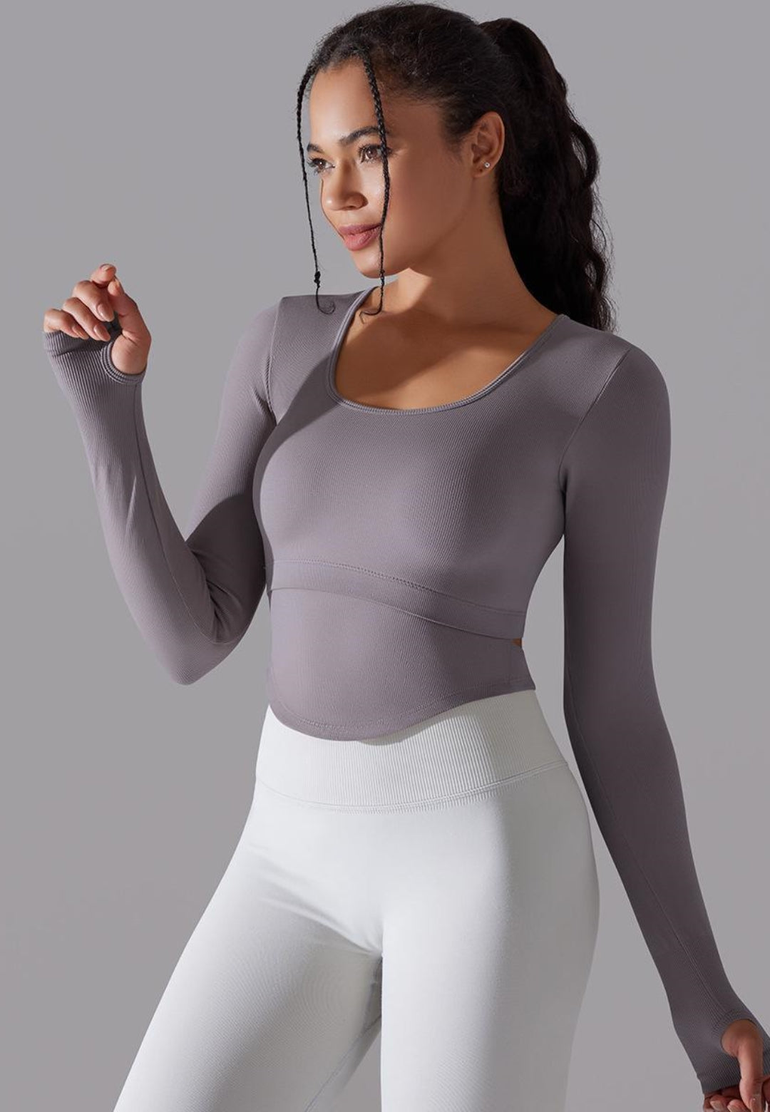 Cutout Back Curved Hem Sports Top