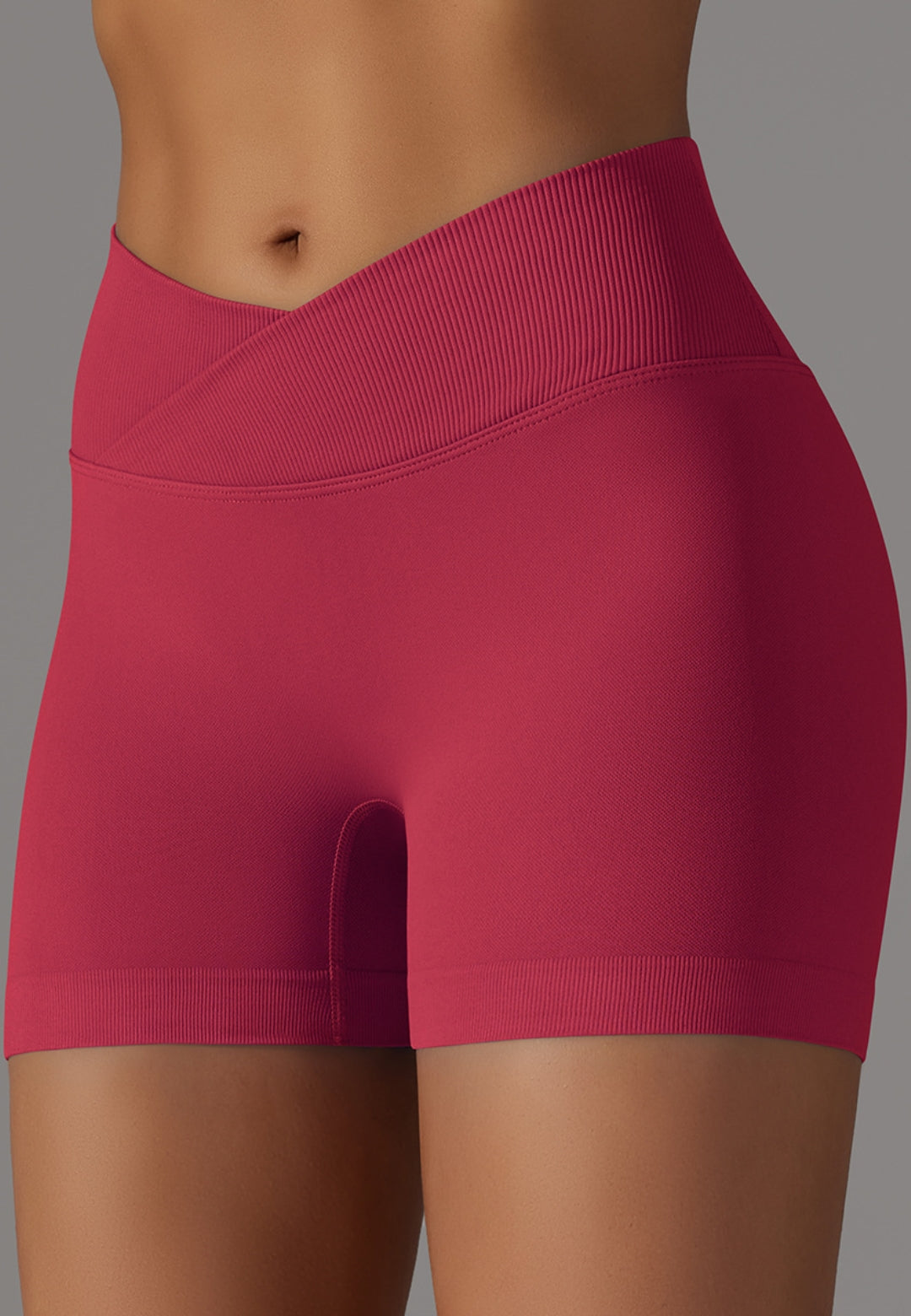 Overlap Ribbed V-Waist Shorts