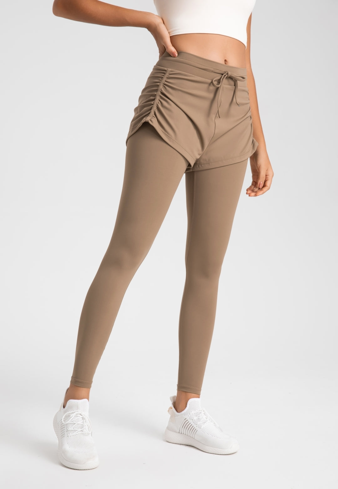 Solid Color High Waist Tie Detail Layered Shorts Over Leggings – Anna-Kaci