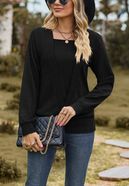 Square Neck Cable Knit Sweater