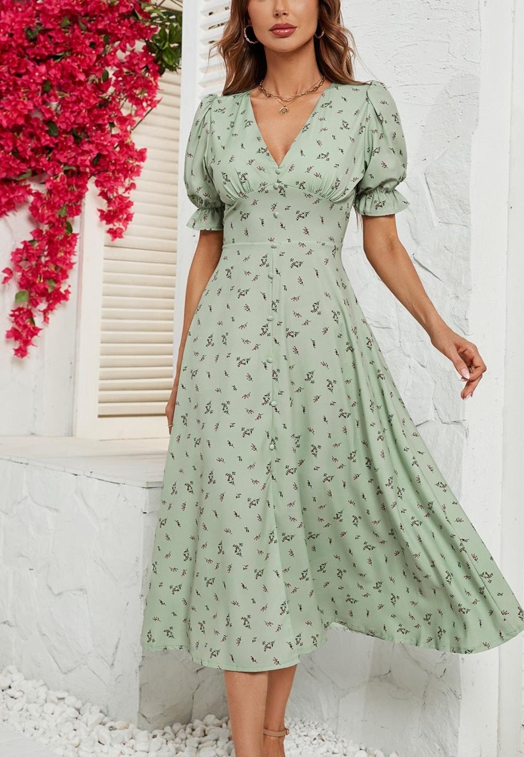 Womens green 2024 floral dress