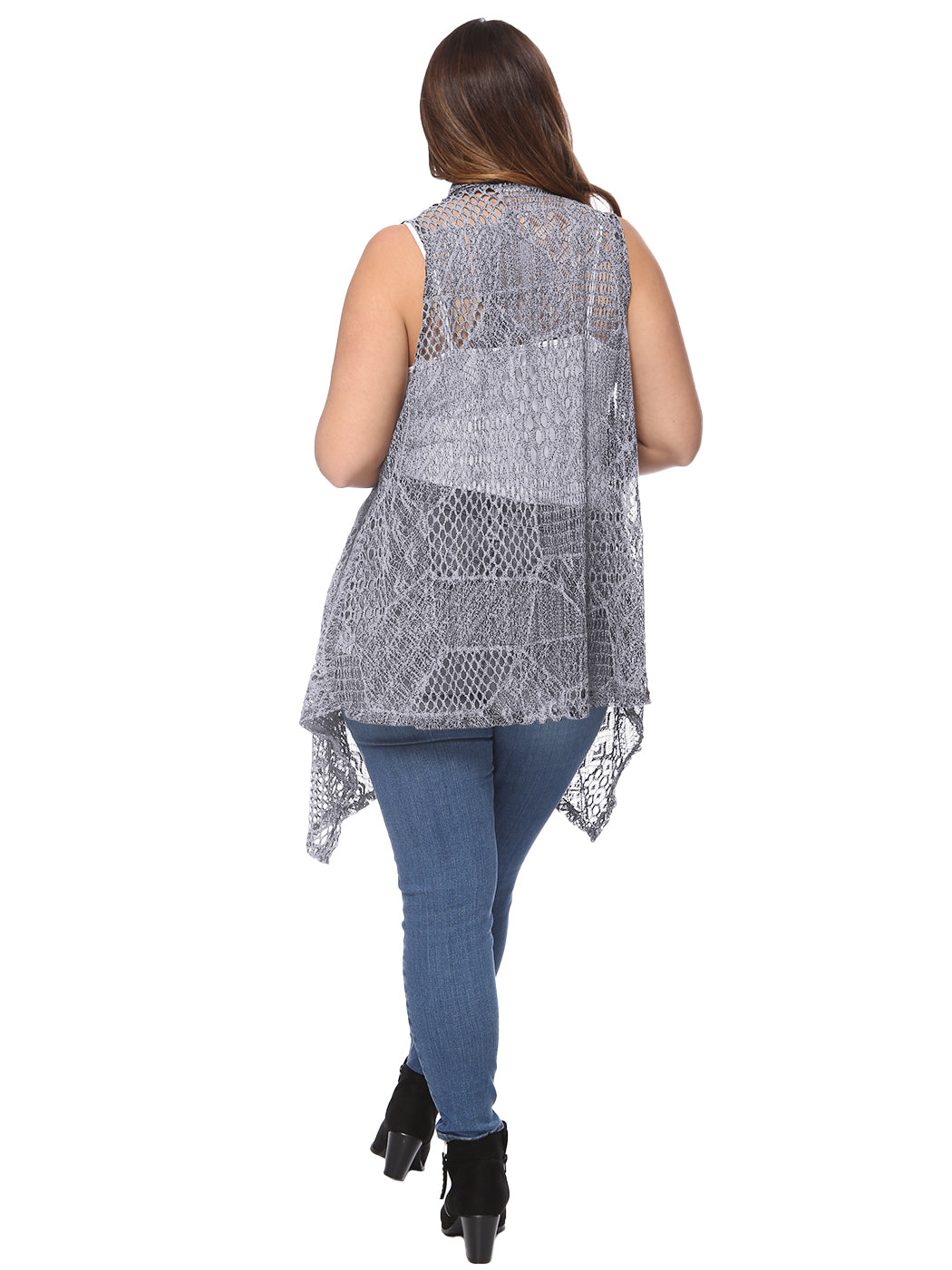 Plus Size Boho Open Front Crochet Cover Up Sleeveless Shawl Cardigan Vest