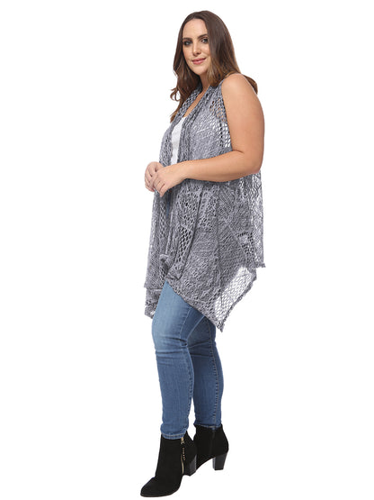 Plus Size Boho Open Front Crochet Cover Up Sleeveless Shawl Cardigan Vest