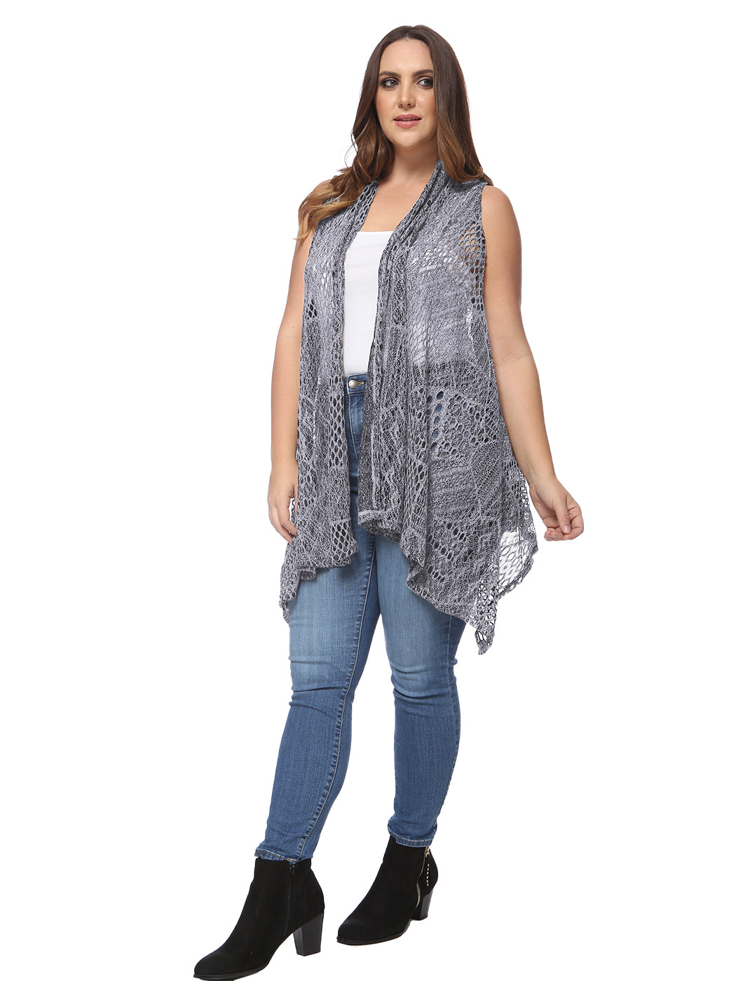 Plus Size Boho Open Front Crochet Cover Up Sleeveless Shawl Cardigan Vest