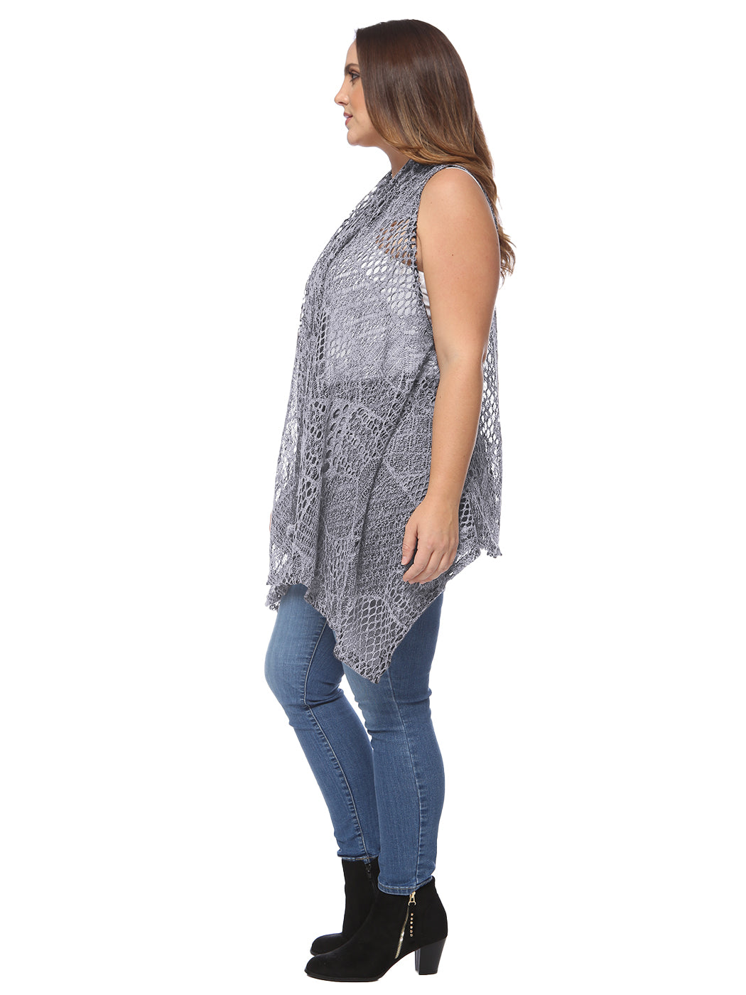 Plus Size Boho Open Front Crochet Cover Up Sleeveless Shawl Cardigan Vest