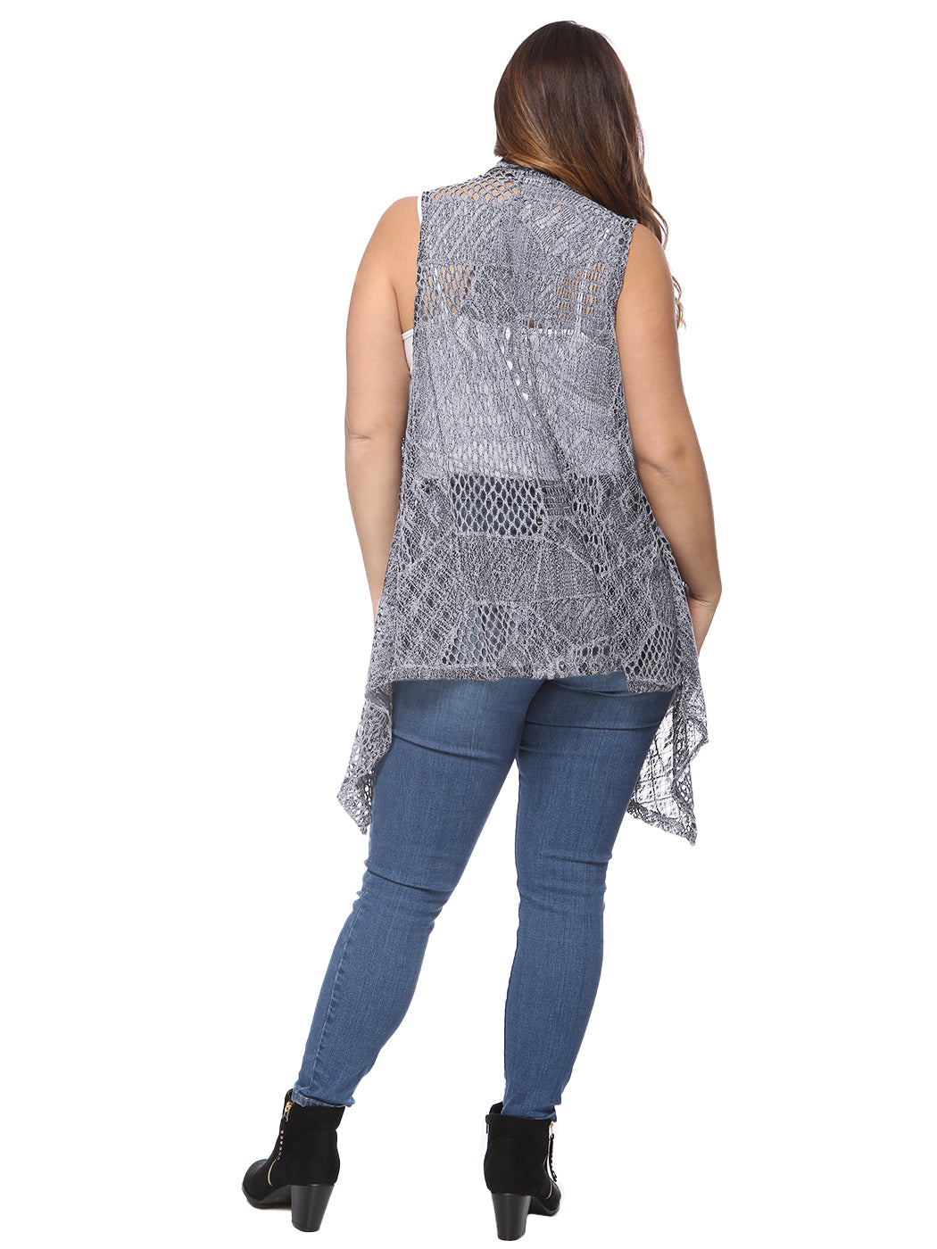 Plus Size Boho Open Front Crochet Cover Up Sleeveless Shawl Cardigan Vest