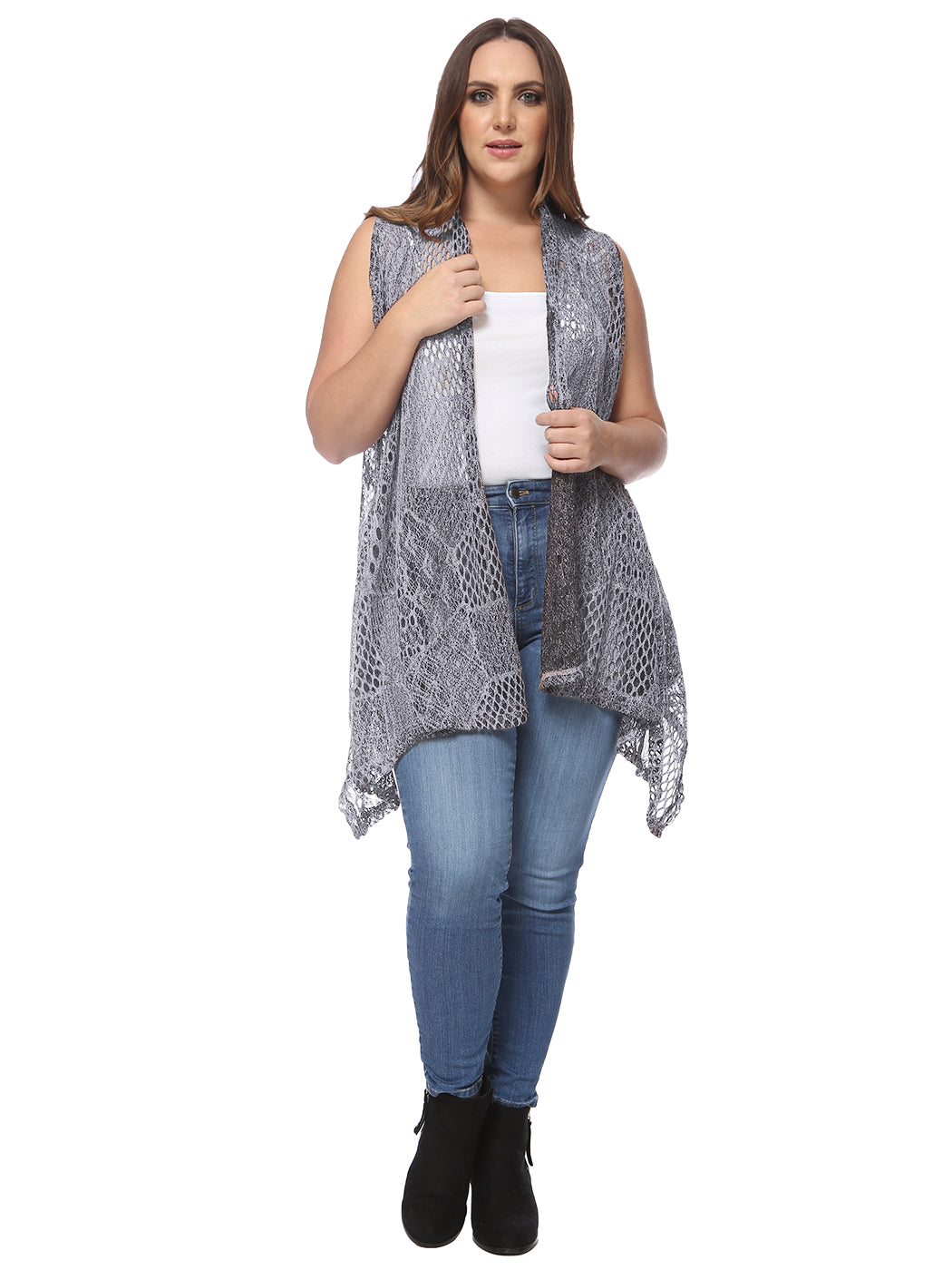 Plus Size Boho Open Front Crochet Cover Up Sleeveless Shawl Cardigan Vest