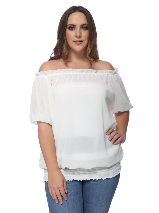 Plus Size Off Shoulder Smocked Waist Blouse