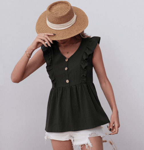 Blusa peplum con volantes en la parte delantera