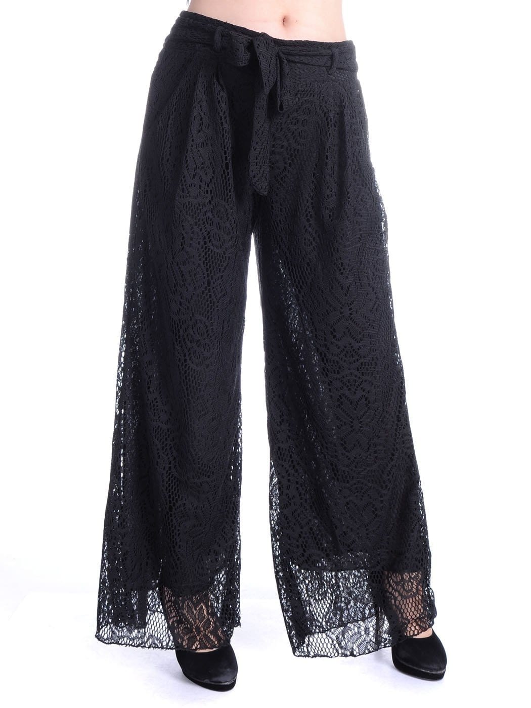 Anna-Kaci Womens Crochet Lace Boho Wide Leg High Waist Palazzo Trouser Pants