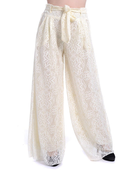 Anna-Kaci Womens Crochet Lace Boho Wide Leg High Waist Palazzo Trouser Pants