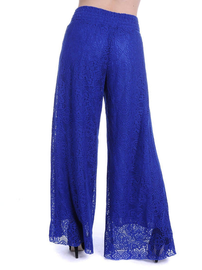 Anna-Kaci Womens Crochet Lace Boho Wide Leg High Waist Palazzo Trouser Pants