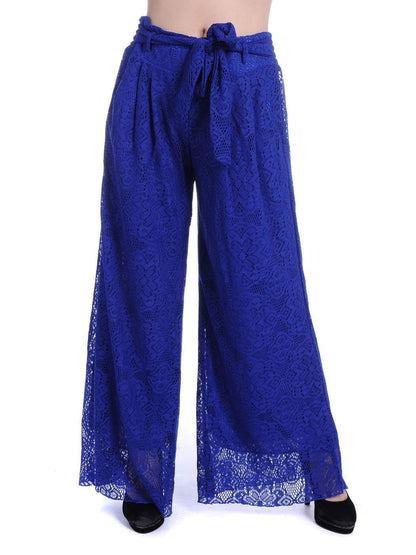 Anna-Kaci Womens Crochet Lace Boho Wide Leg High Waist Palazzo Trouser Pants