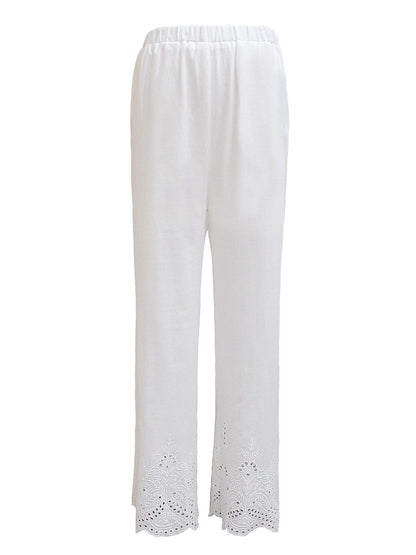 Pantalones de salón de algodón de corte holgado, informales, con cintura elástica y pierna recta para mujer de Anna-Kaci, color blanco, talla pequeña