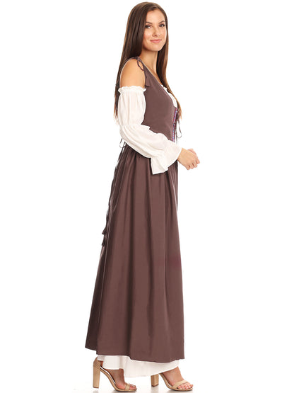 Anna-Kaci Womens Renaissance Overdress Medieval Irish Off Shoulder Dress