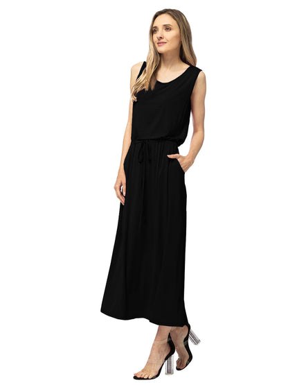 Sleeveless Maxi Length Drawstring Dress