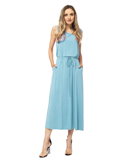 Sleeveless Maxi Length Drawstring Dress