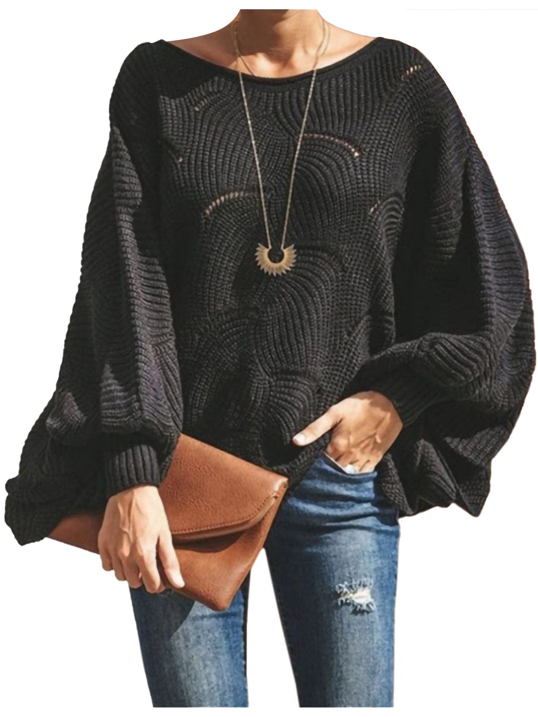 Anna-Kaci Loose Batwing Sleeve Hollow Out Knit Sweater Top | Womens | Anna-Kaci