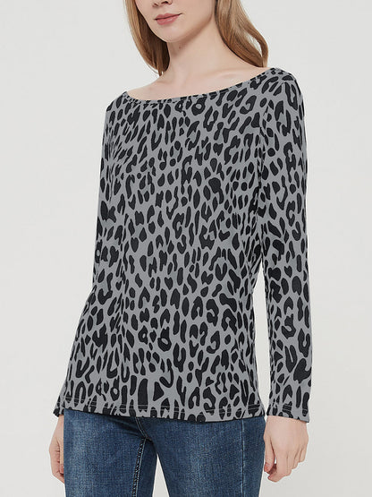 Blusa informal de manga larga con cuello redondo y estampado de leopardo de Anna-Kaci