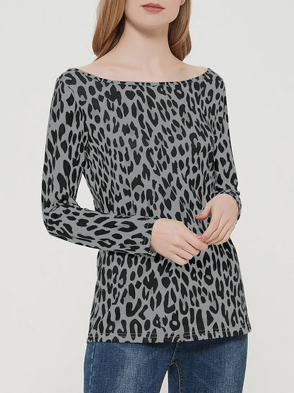 Blusa informal de manga larga con cuello redondo y estampado de leopardo de Anna-Kaci