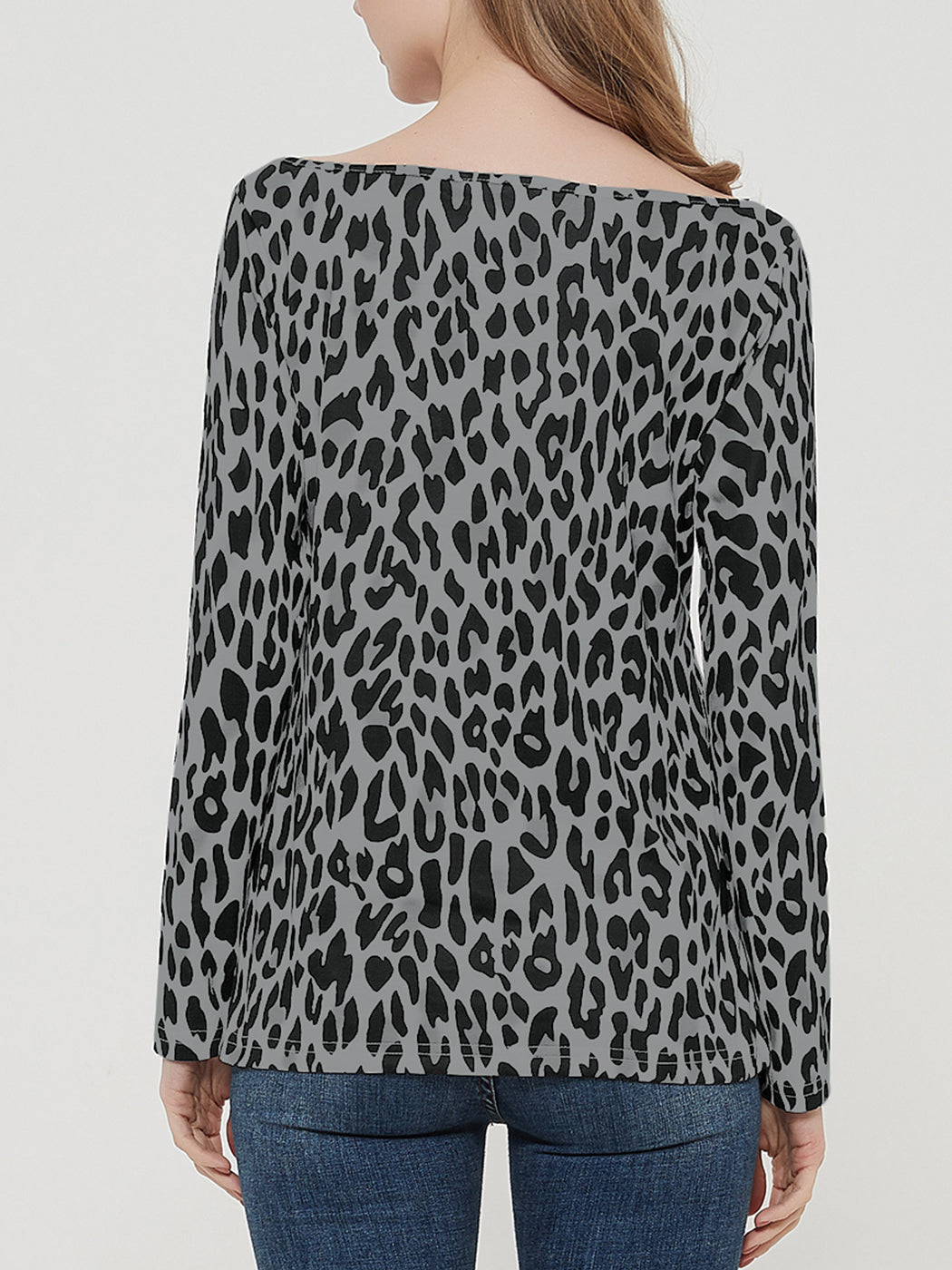 Blusa informal de manga larga con cuello redondo y estampado de leopardo de Anna-Kaci