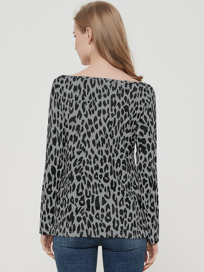 Blusa informal de manga larga con cuello redondo y estampado de leopardo de Anna-Kaci