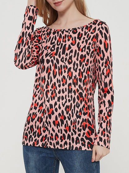 Blusa informal de manga larga con cuello redondo y estampado de leopardo de Anna-Kaci