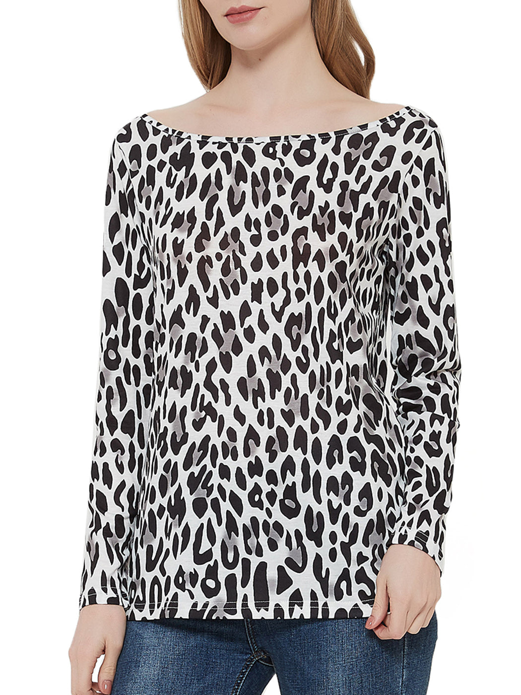 Blusa informal de manga larga con cuello redondo y estampado de leopardo de Anna-Kaci