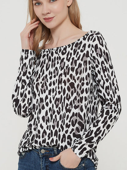 Blusa informal de manga larga con cuello redondo y estampado de leopardo de Anna-Kaci