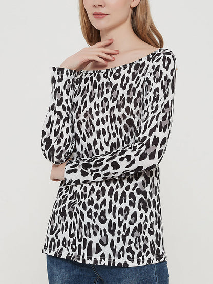 Blusa informal de manga larga con cuello redondo y estampado de leopardo de Anna-Kaci