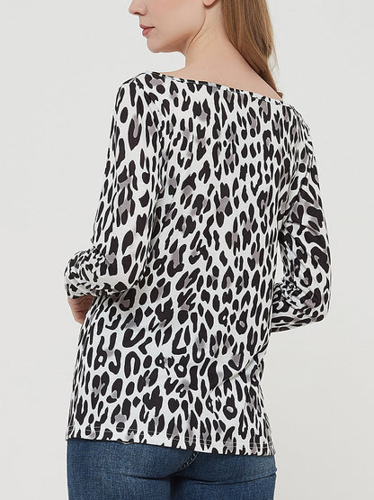 Blusa informal de manga larga con cuello redondo y estampado de leopardo de Anna-Kaci