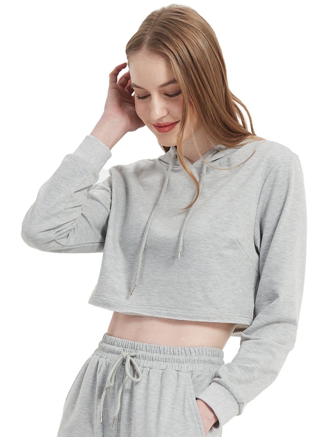 Sudadera con capucha y manga larga tipo crop top