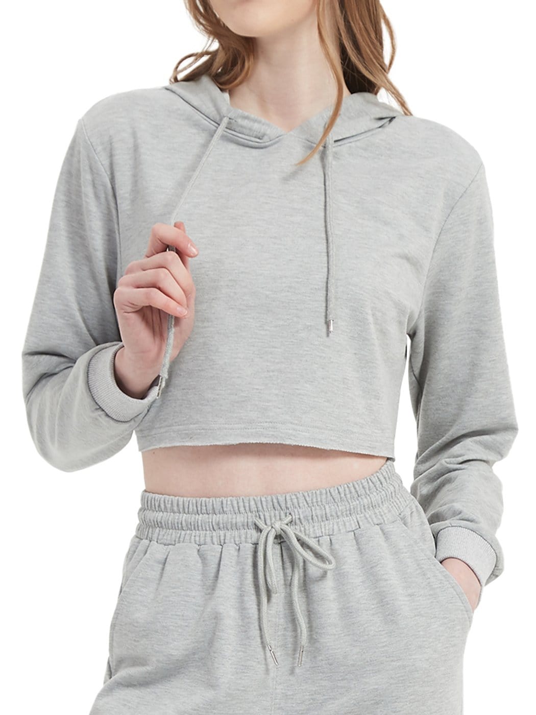 Sudadera con capucha y manga larga tipo crop top