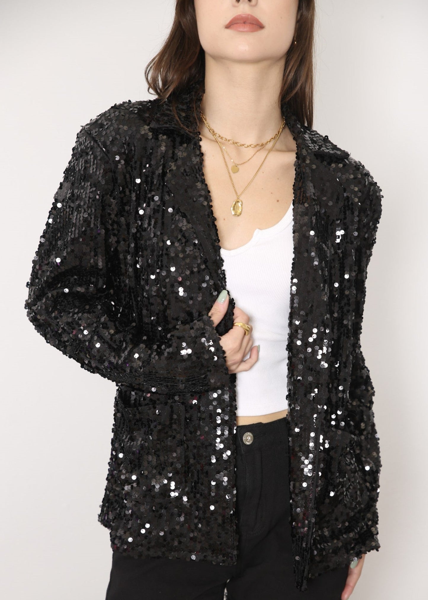 Anna-Kaci Women's Sequin Jackets Long Sleeve Open Front Glitter Sparkle Party Blazer Jacket