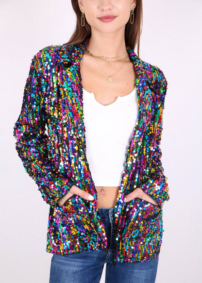 Anna-Kaci Women's Sequin Jackets Long Sleeve Open Front Glitter Sparkle Party Blazer Jacket