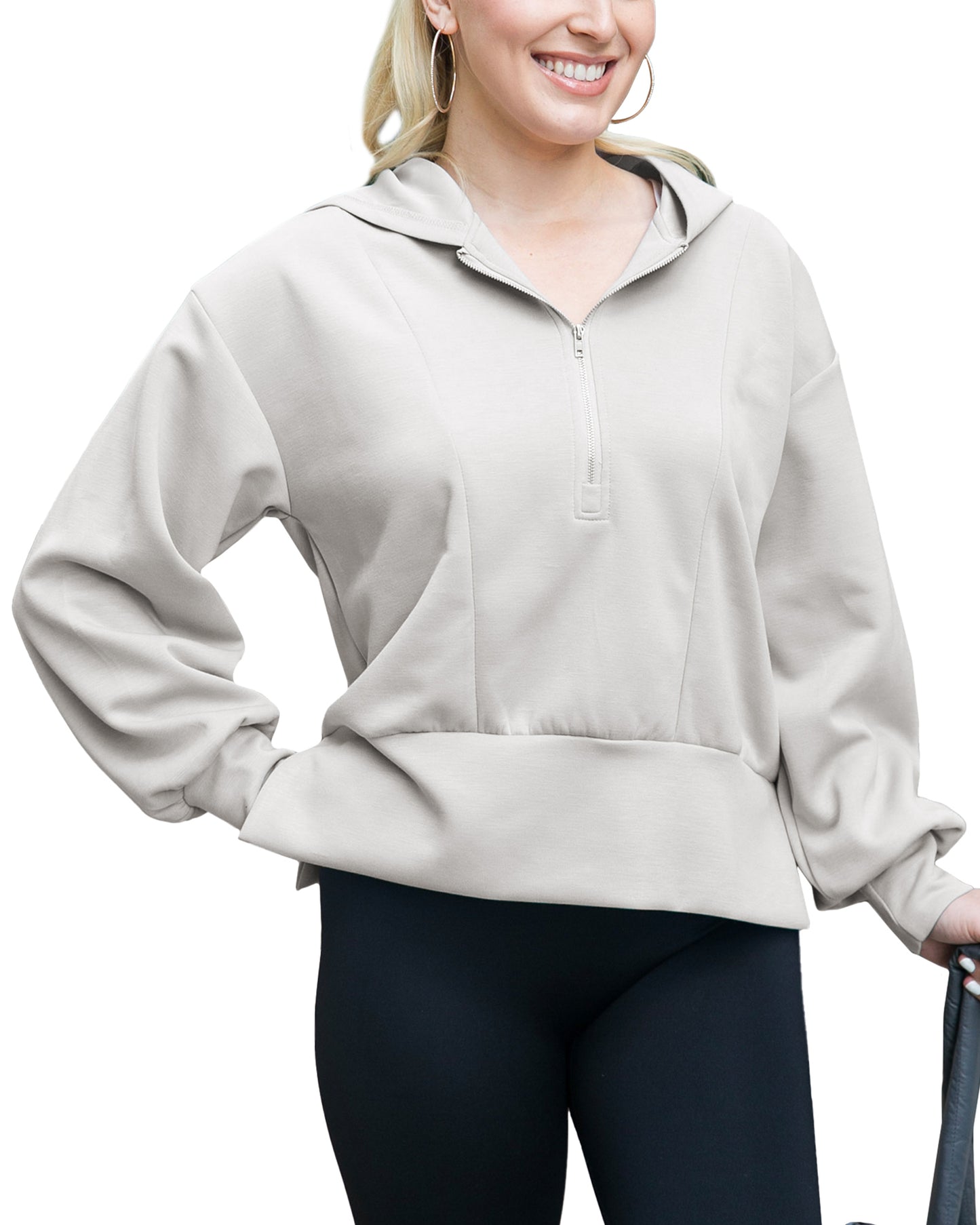 Half Zip Pullover Hoodie with Side Slit